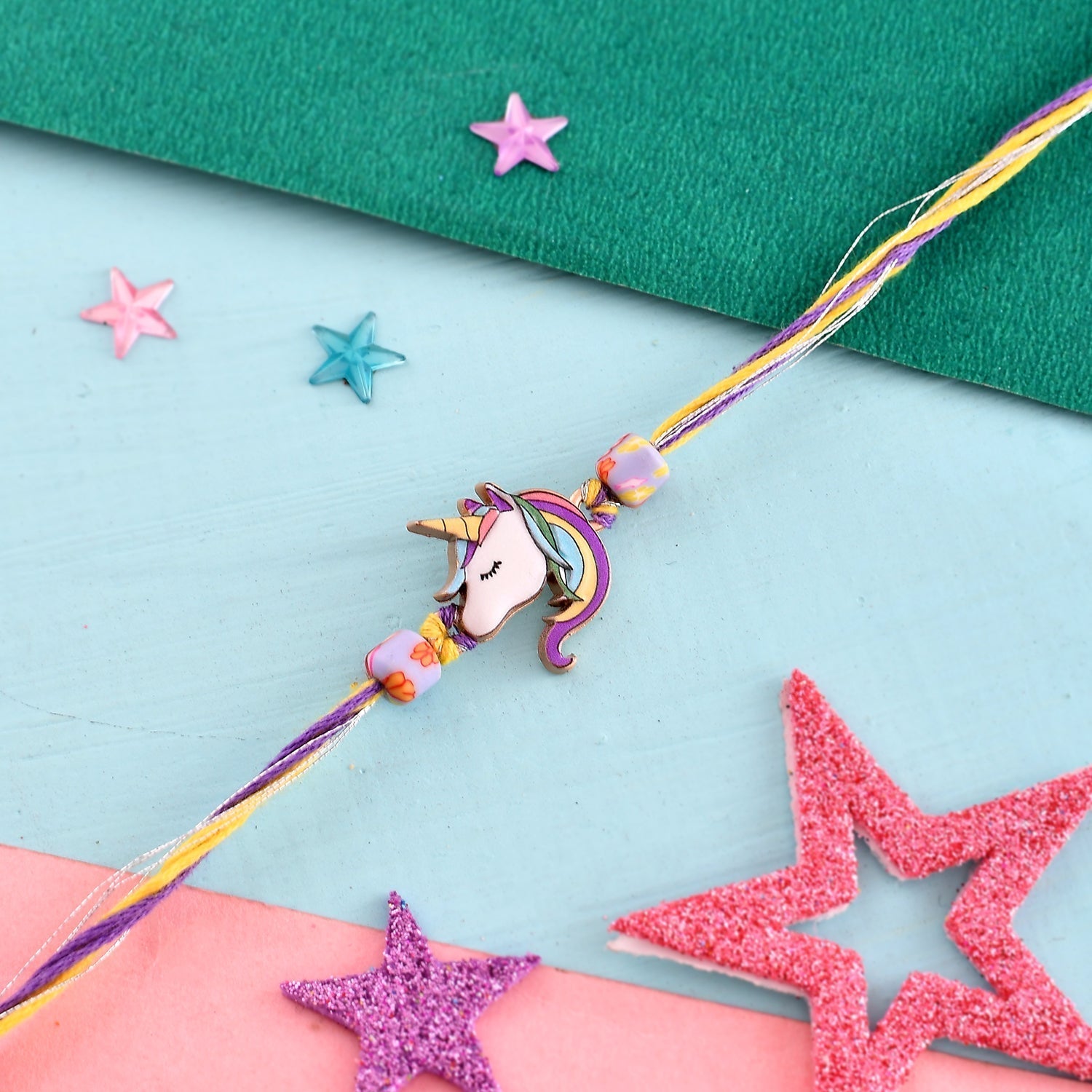 trueBrowns X Voylla Rainbow Unicorn Beaded Slip-On Rakhi For Kids