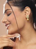 Gold-Toned White Kundan Oval-Shape Gold-Polished Studs Earrings - Ruby Raang