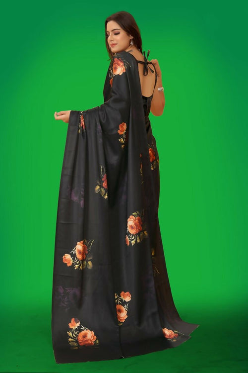 Aayaa Designer Printed Satin Saree - Multi Color