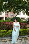 Light Blue Georgette Sequance Embroidery Work Saree with Unstitched Blouse - Vandini