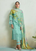 Turquoise Blue Pure Muslin Resham Embroidered Salwar Suit - Emponline