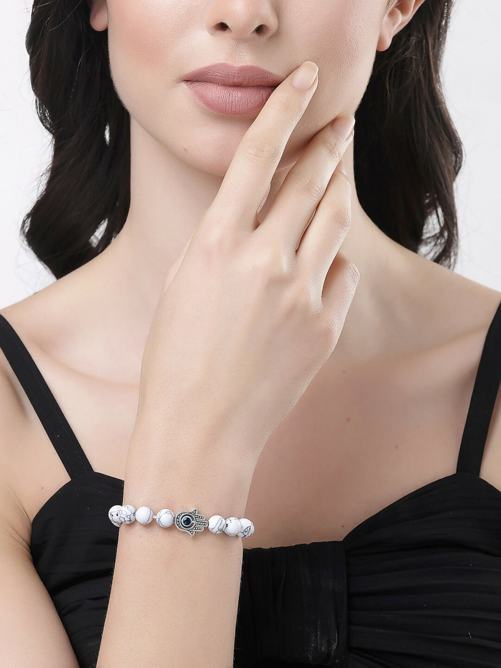 NVR Men & Women Set of 2 Black & White Marbel Crystal Bracelet