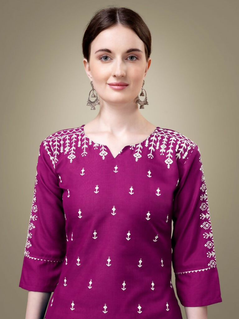 Jyoti Fashion Women's Purple Cotton Blend Embroidery & Sequence work Kurta with Trouser & Dupatta