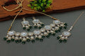 Jewel City Elegant Kundan-Style Green and White Necklace, Earrings, and Tikka Set