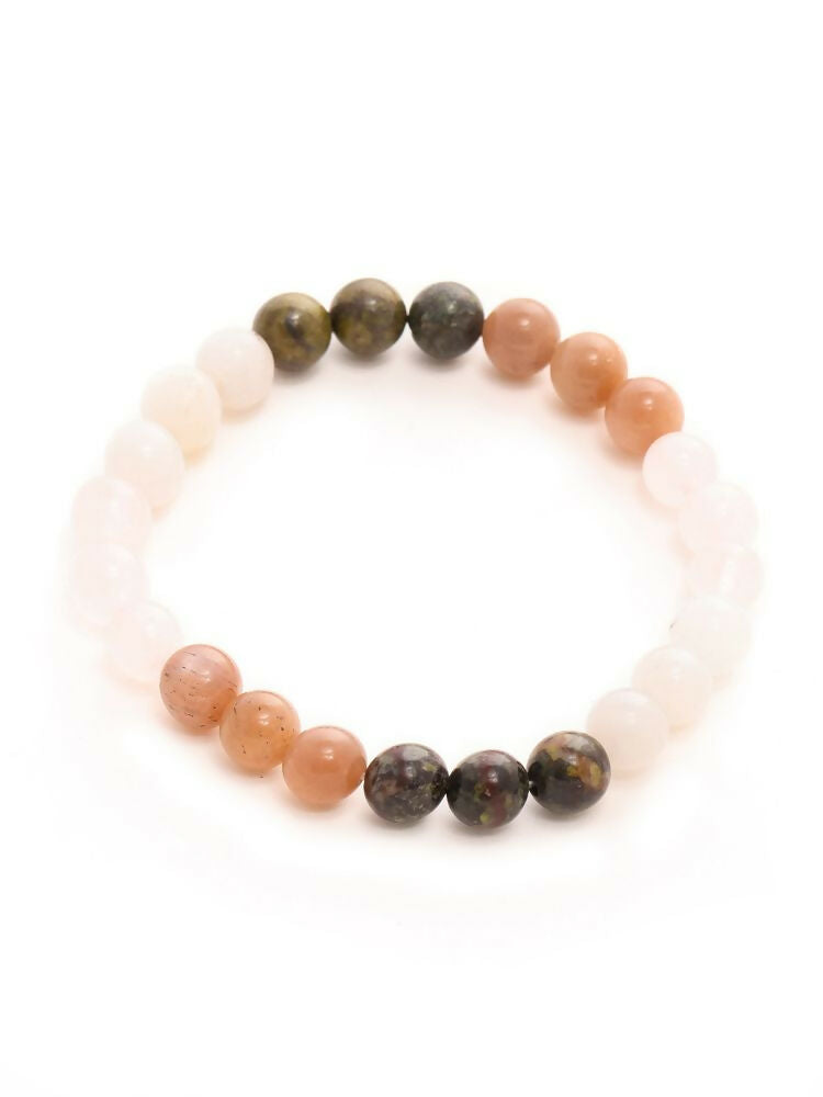 Red Carnelian, Amathyst Pyrite Metal Multicoloured Brown, Black and White Beads bracelet - Ruby Raang