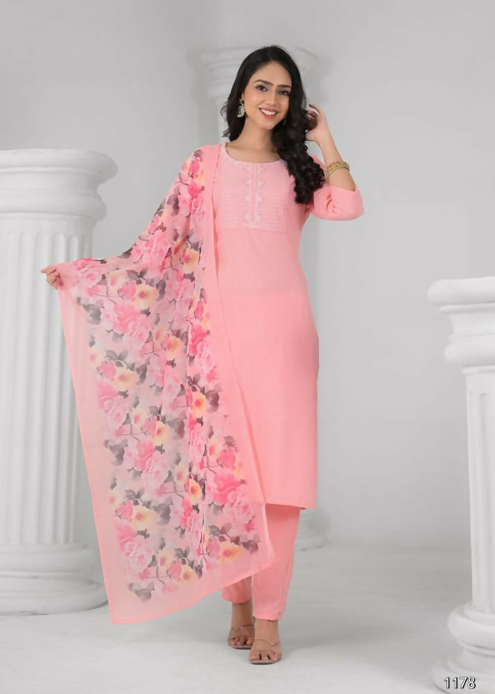 Ethnic Festive Wear Reyon Baby Pink Stitched Suit With Dupatta - Tanisha