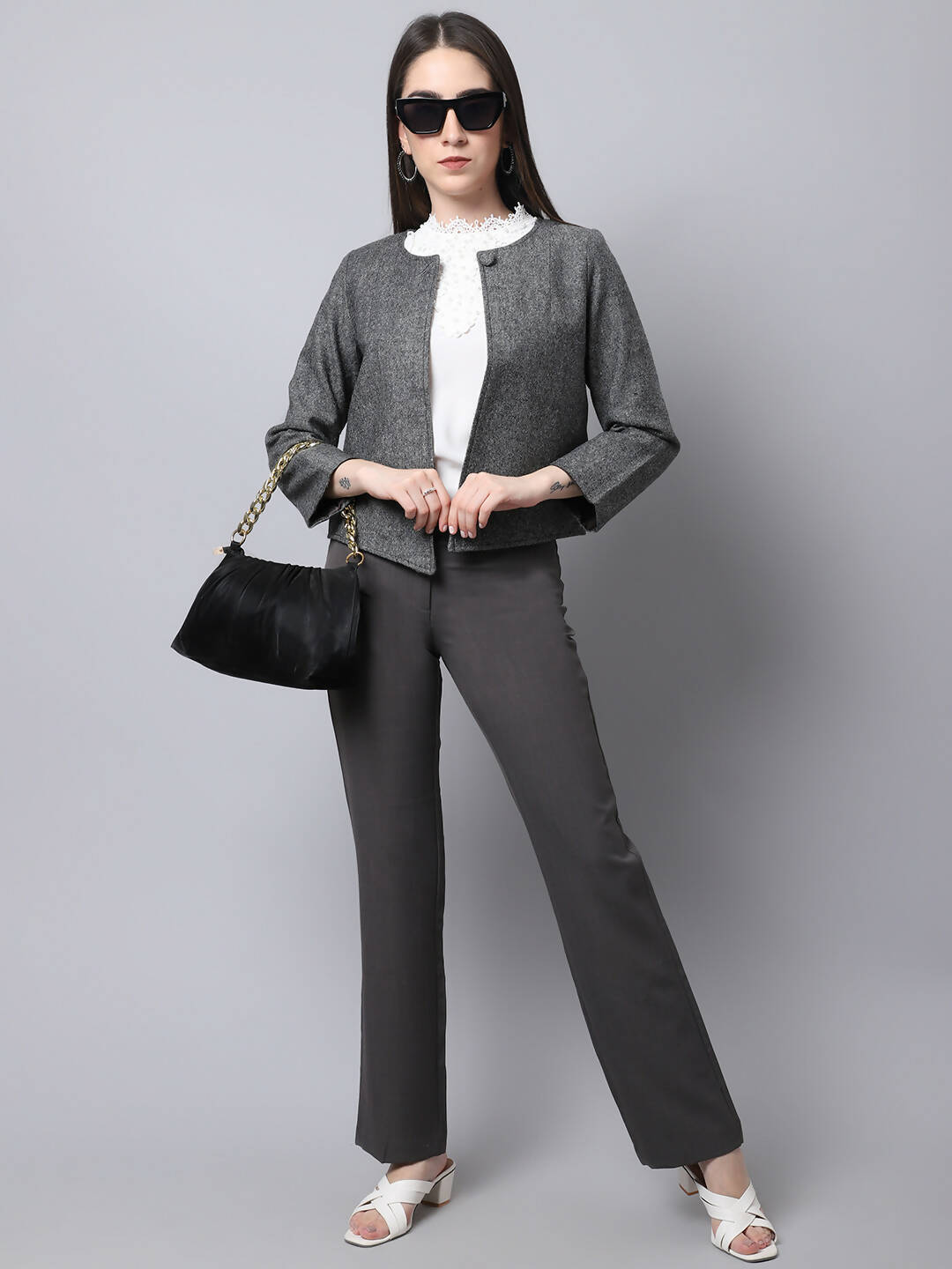 Even Apparels Black Pure Wool Open Front Statement Women's Jacket