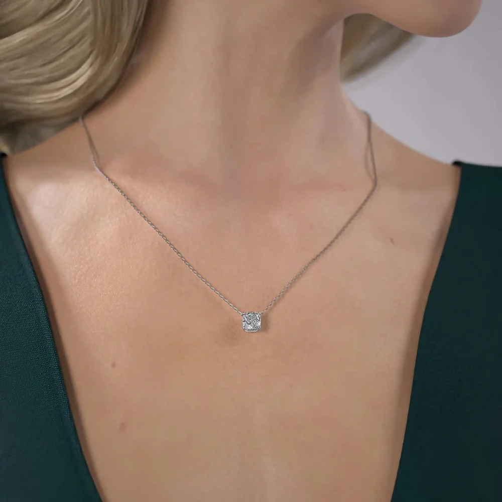 Cauer Elegant 14K White Gold Plated Moissanite Pendant Necklace