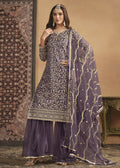 Net Dusty Purple Embroidered Festive Gharara Style Suit - Emponline