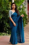Blue Jute Silk Woven Design Saree with Unstitched Blouse - A2M