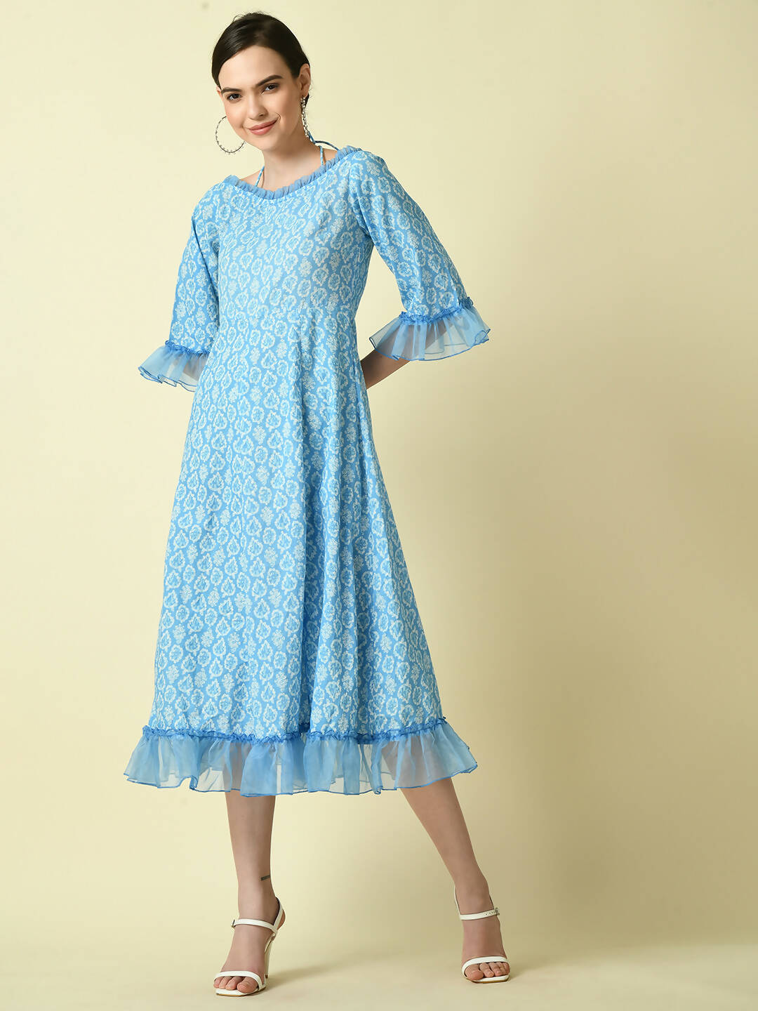 Myshka Women's Blue Empire Printed Dress