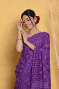 Very Much Indian Handblock Printed Cotton Saree With Natural Dyes - Purple