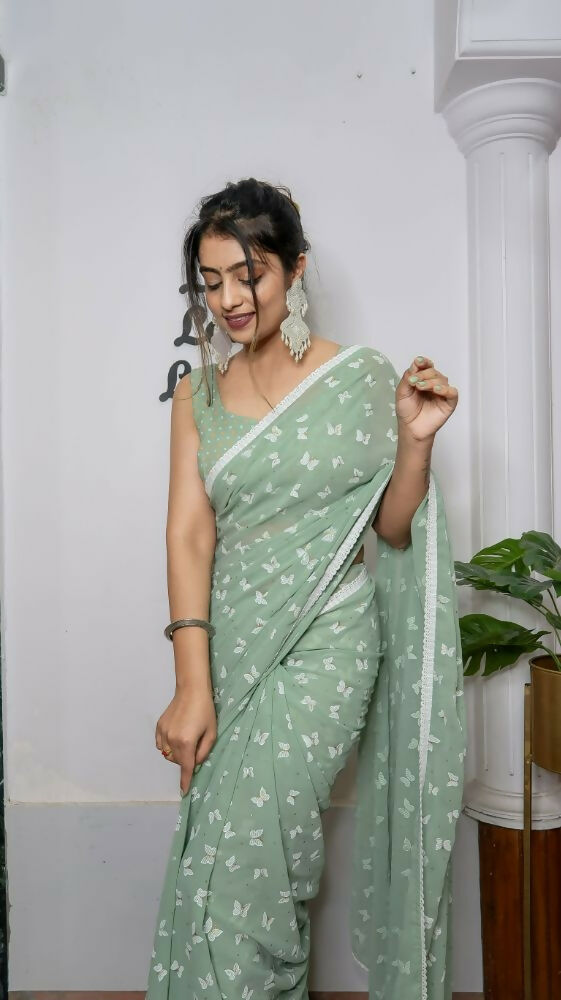 Vamsee Patangiyu Pista Green Georgette Saree