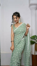Vamsee Patangiyu Pista Green Georgette Saree