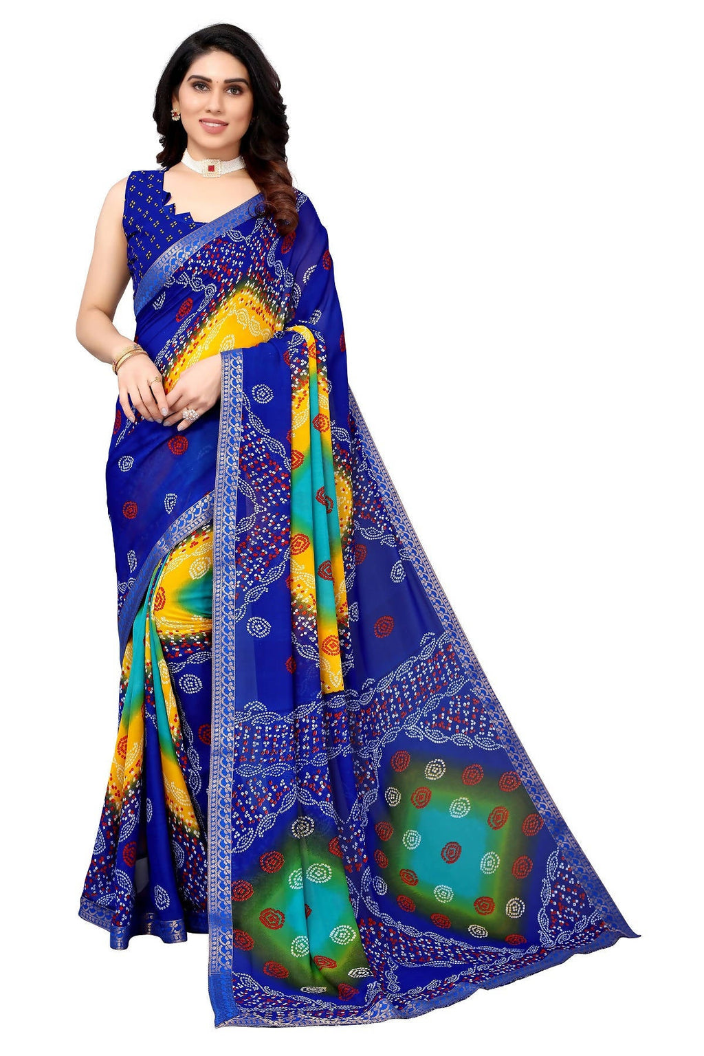 Vamika Ethnic Fire Blue Printed With Lace Saree