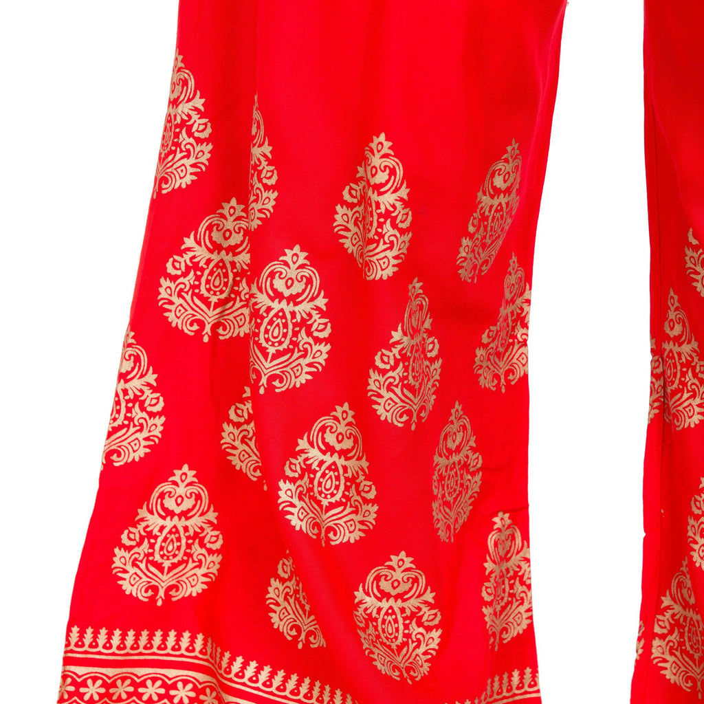 PAVONINE Red Color Golden Printed Rayon Fabric Sharara For Women & Girls