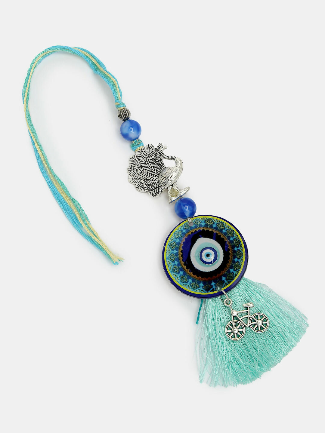 NVR Women & Men Set of 2 Blue Evil Eye & Beaded Bhaiya Bhabi Rakhi With Roli Chawal