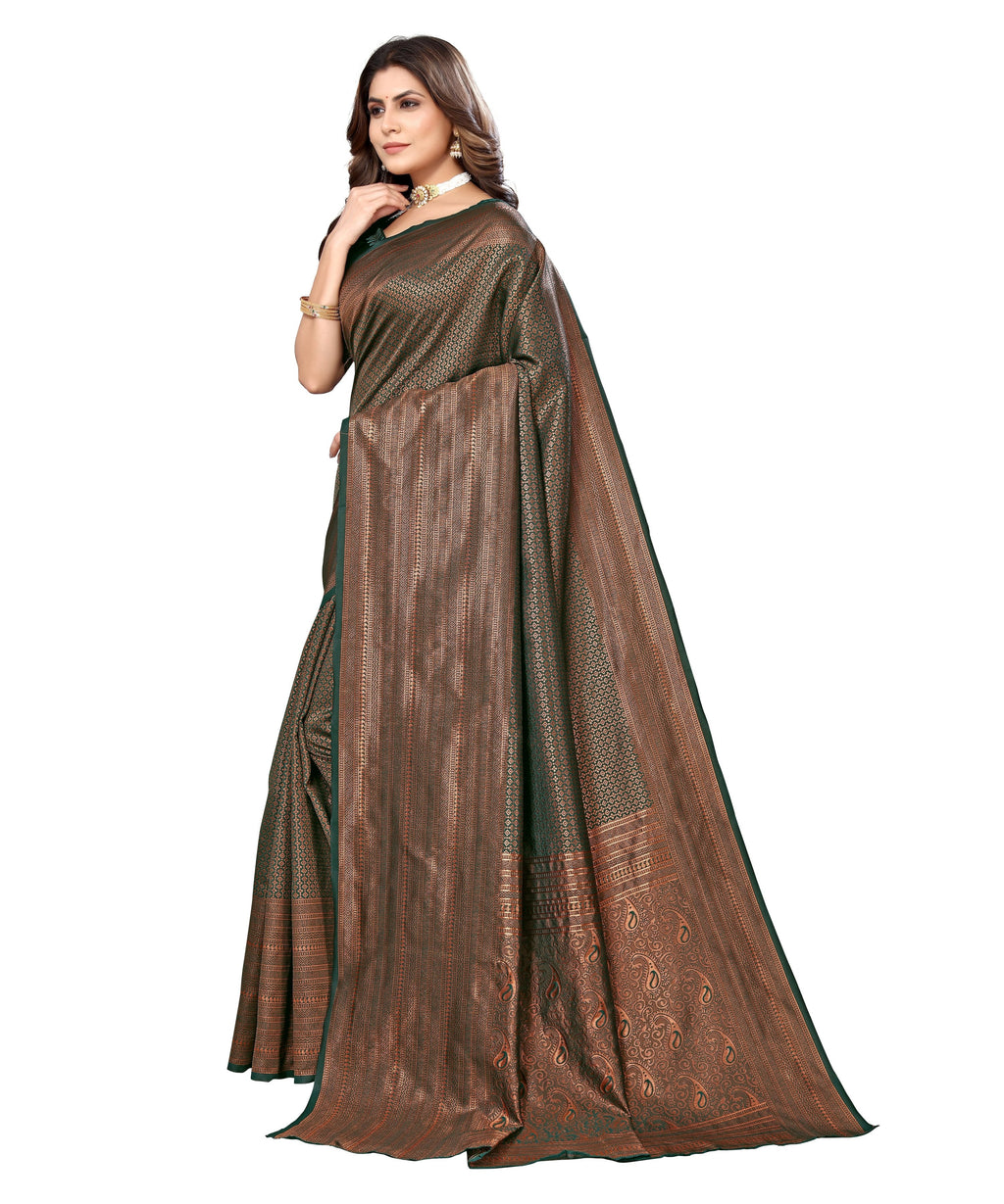 Vamika Weaving Banarasi Jacquard Green Kanjivaram Saree