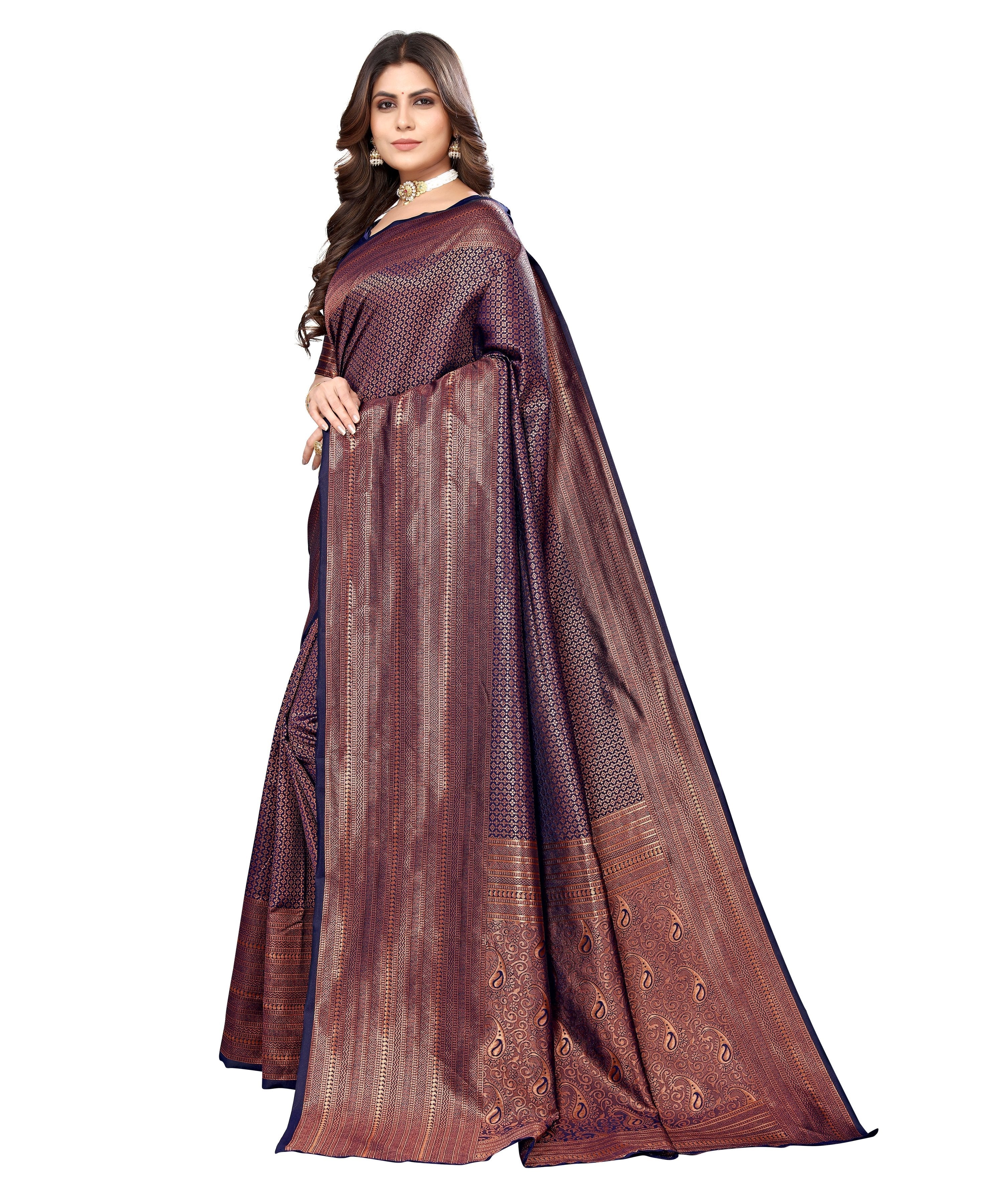 Vamika Weaving Banarasi Jacquard Navy Kanjivaram Saree