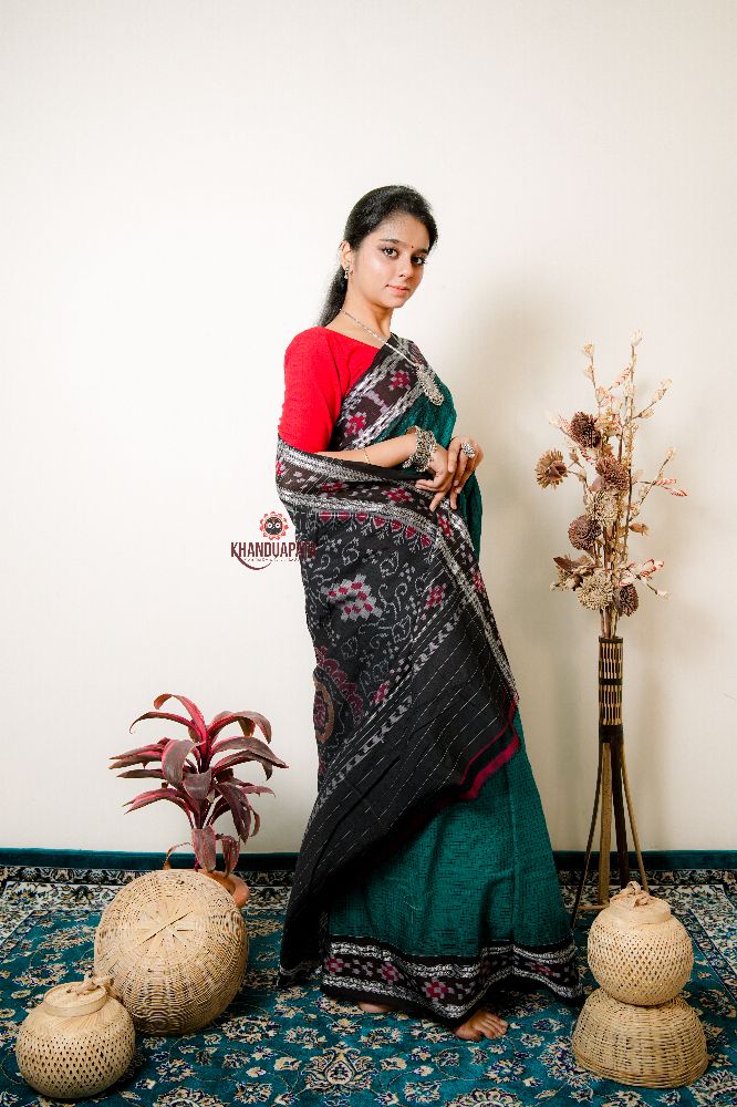 khanduapata Multicolour Pasaspali Check Design Cotton Saree For Women