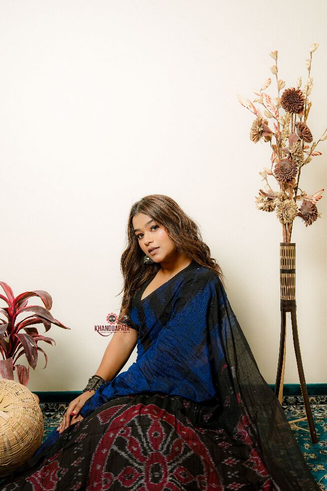 khanduapata Indigo Blue Plain Cotton Saree For Women