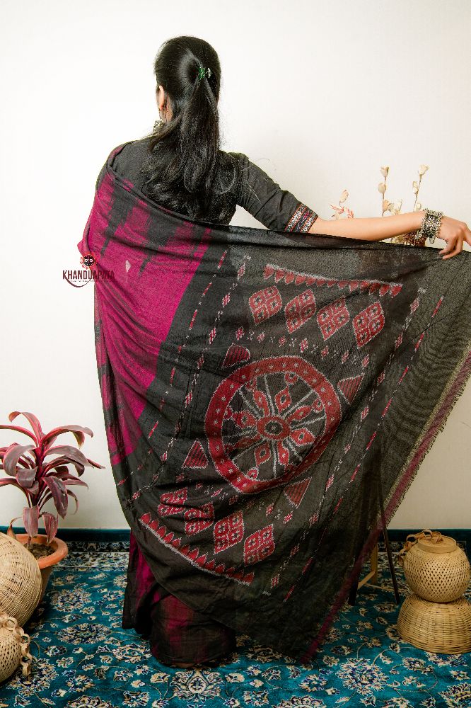 khanduapata Deep Red Plain Cotton Saree For Women