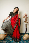 khanduapata Maroon Plain Pasapali Border Cotton Saree For Women