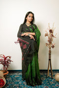 khanduapata Meadow Green Plain Cotton Saree For Women