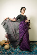 khanduapata Purple Flower Design Cotton Saree For Women