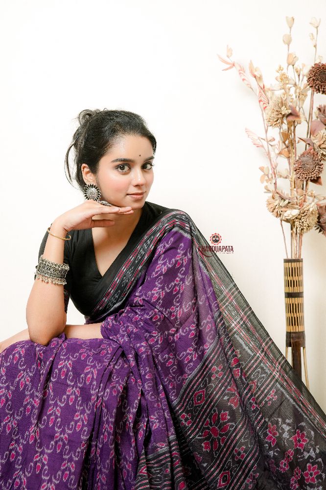 khanduapata Purple Flower Design Cotton Saree For Women