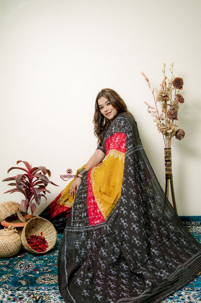 khanduapata Multicolor Tribal Doll Design Cotton Saree For Women