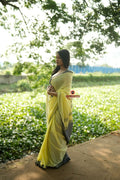 khanduapata Grey and Light Yellow Plain Cotton Saree For Women