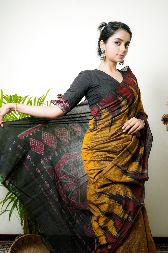 khanduapata Mustard Colour Plain Cotton Saree For Women