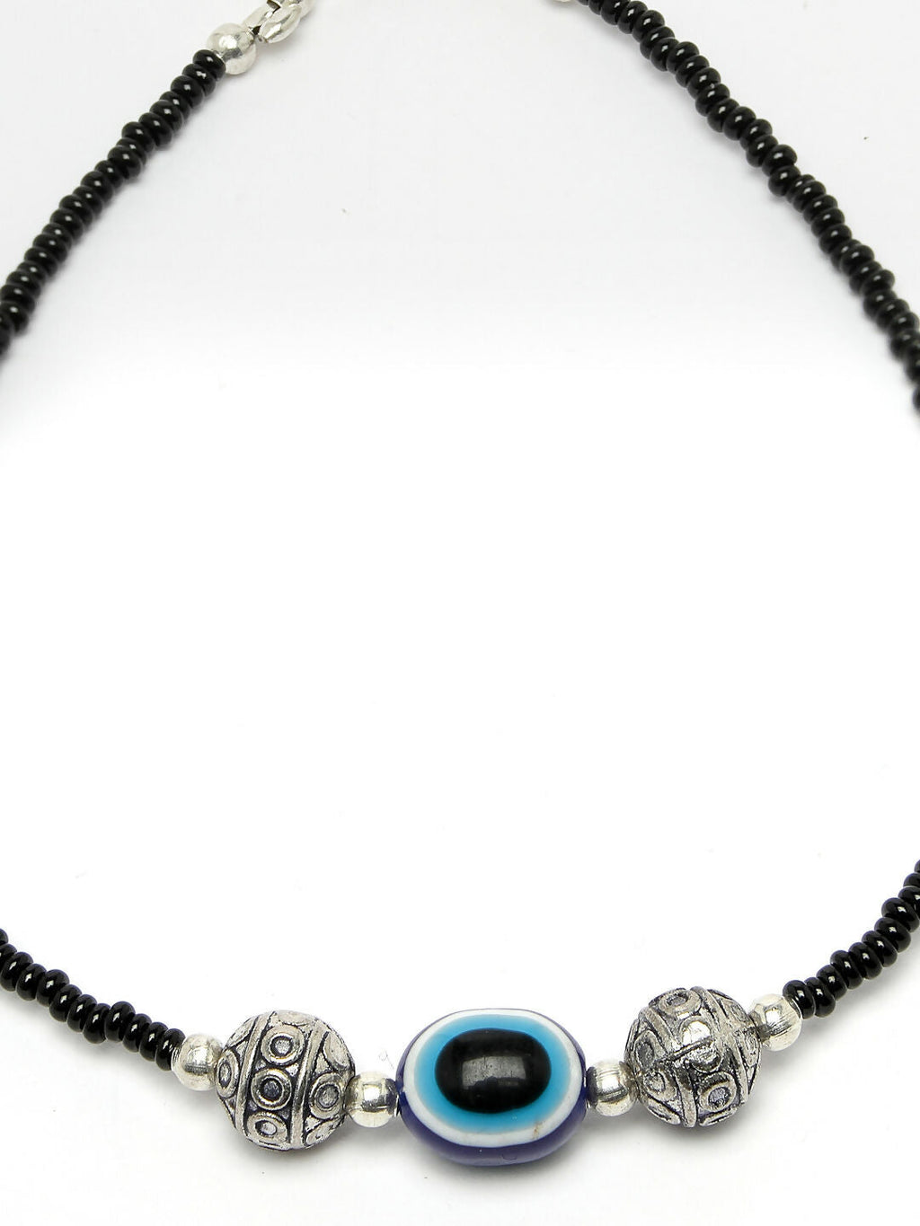 NVR Women Set of 2 Brass-Plated Stone-Studded & Evil Eye Beaded Anklet
