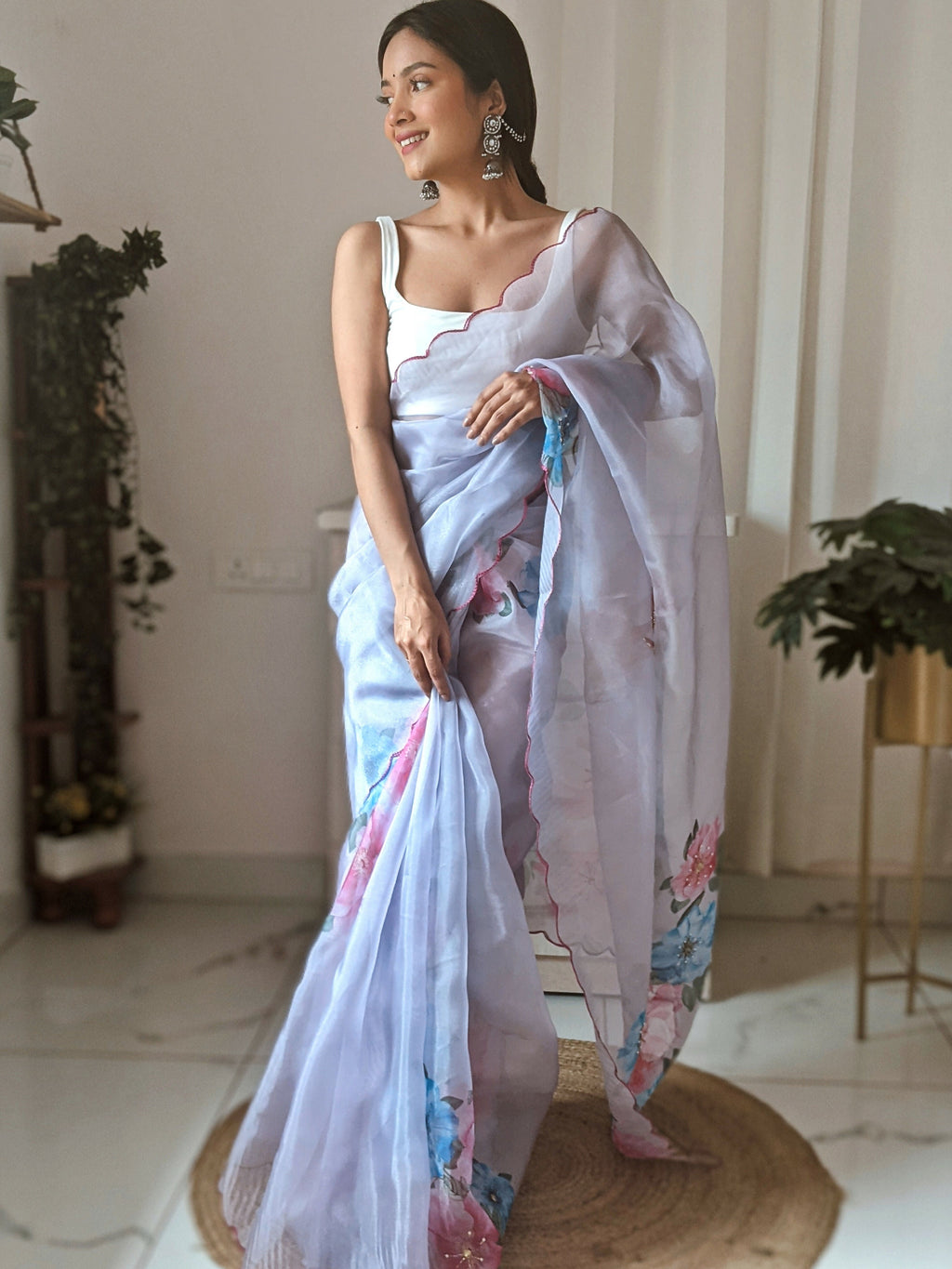 Vamsee Pinki Khatali Sky Organza Saree