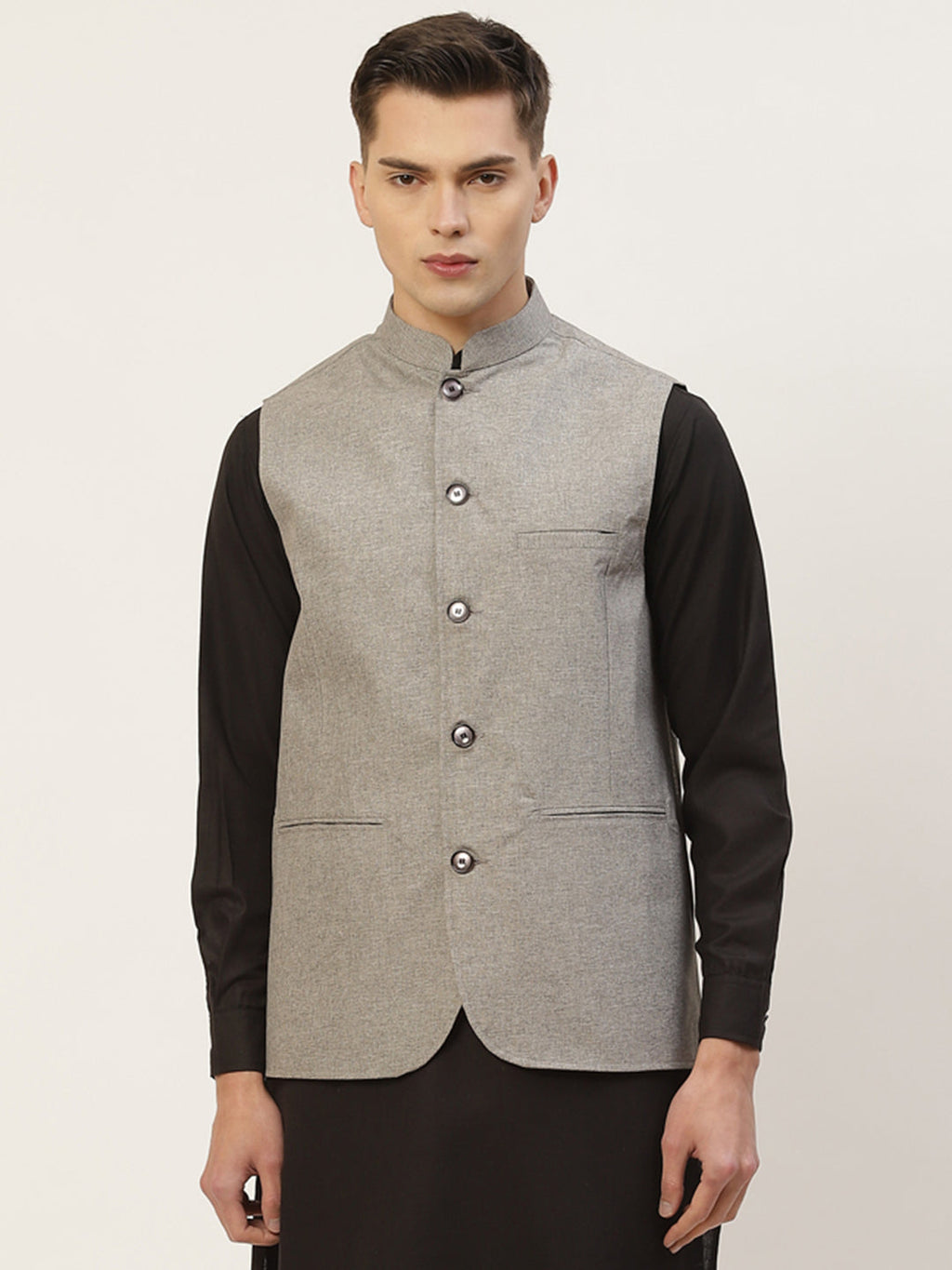 Jompers Men Grey Solid Nehru Jacket