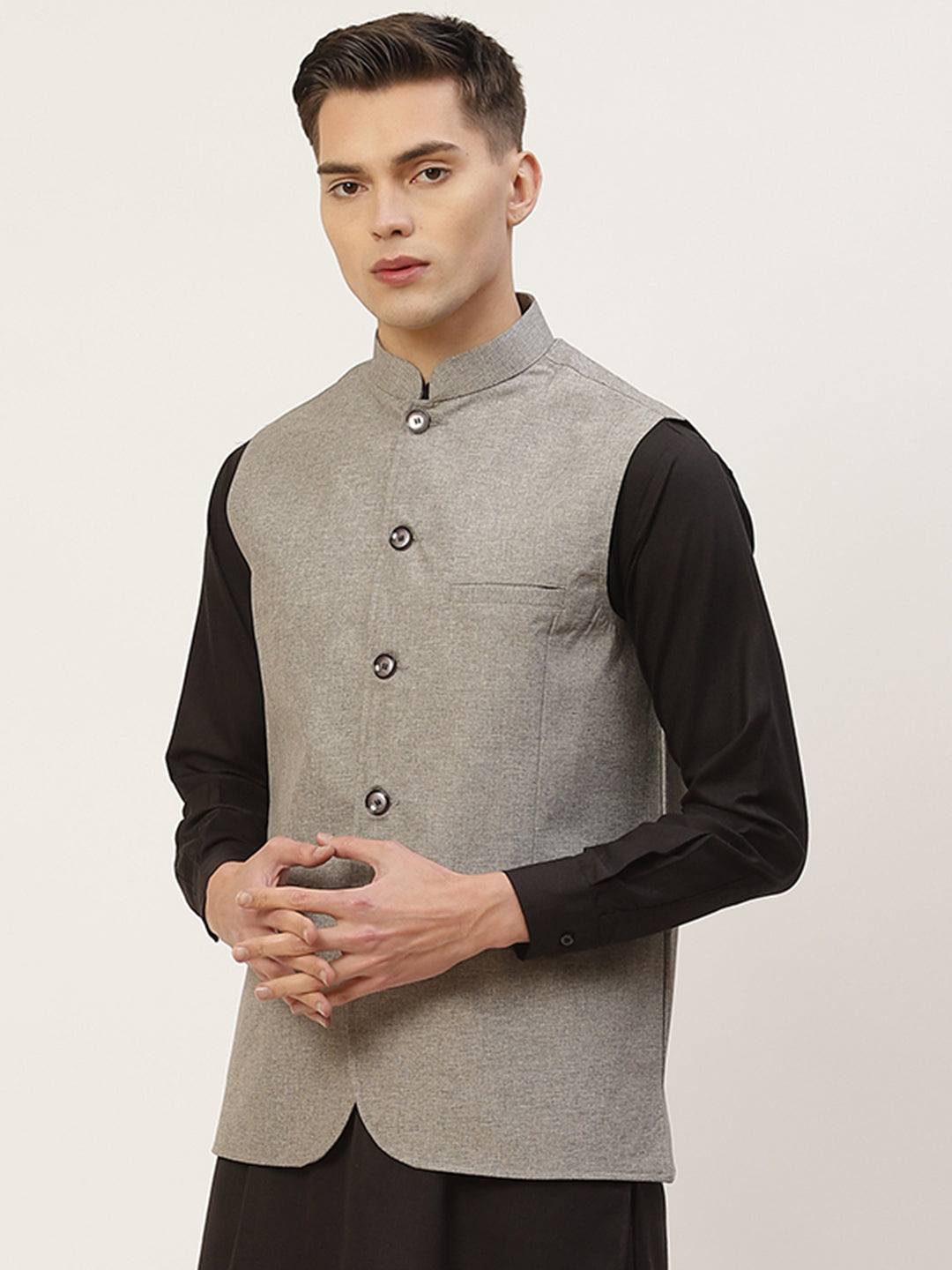 Jompers Men Grey Solid Nehru Jacket