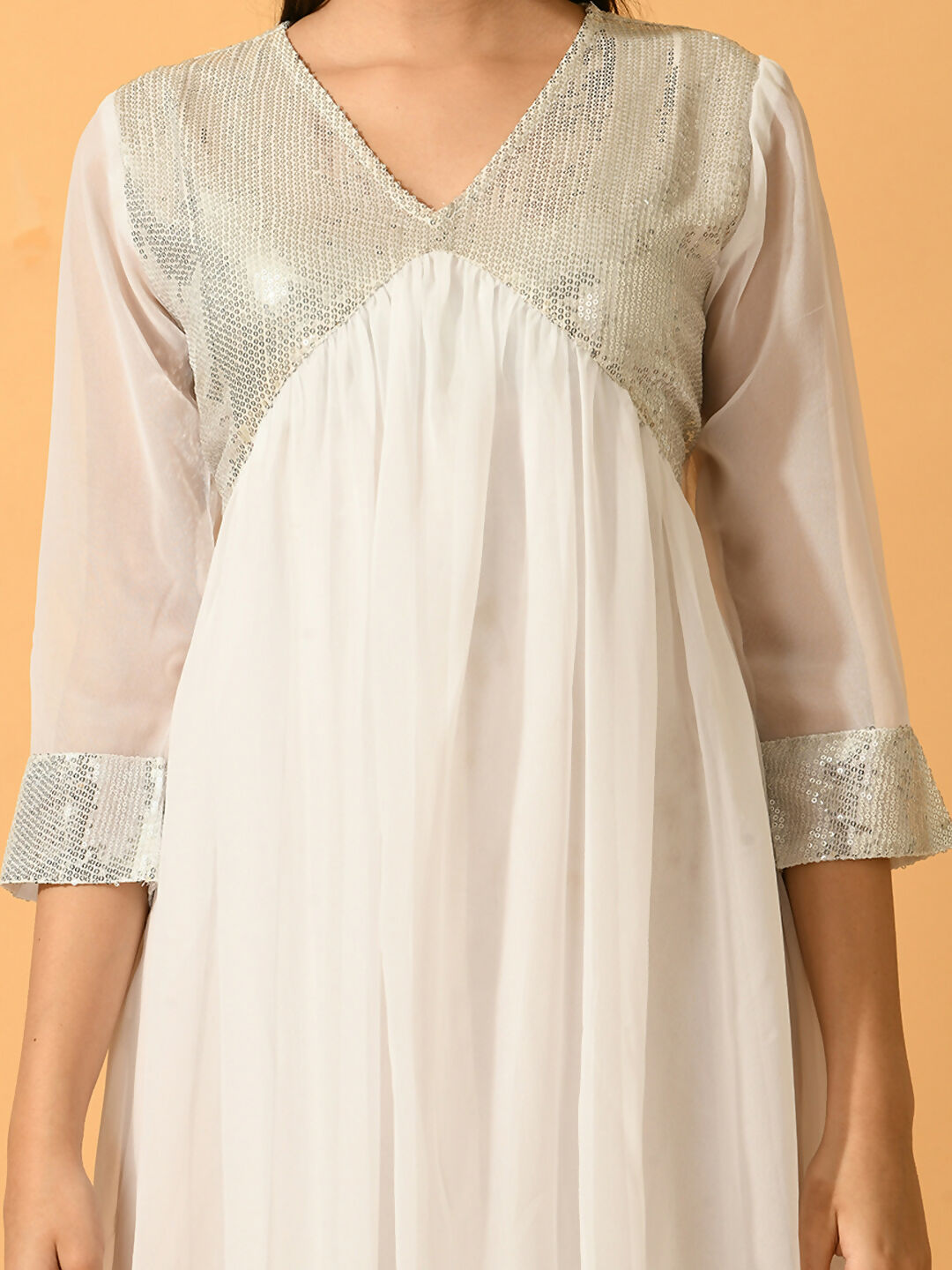 Myshka Women's White Fit and Flare Party Dress