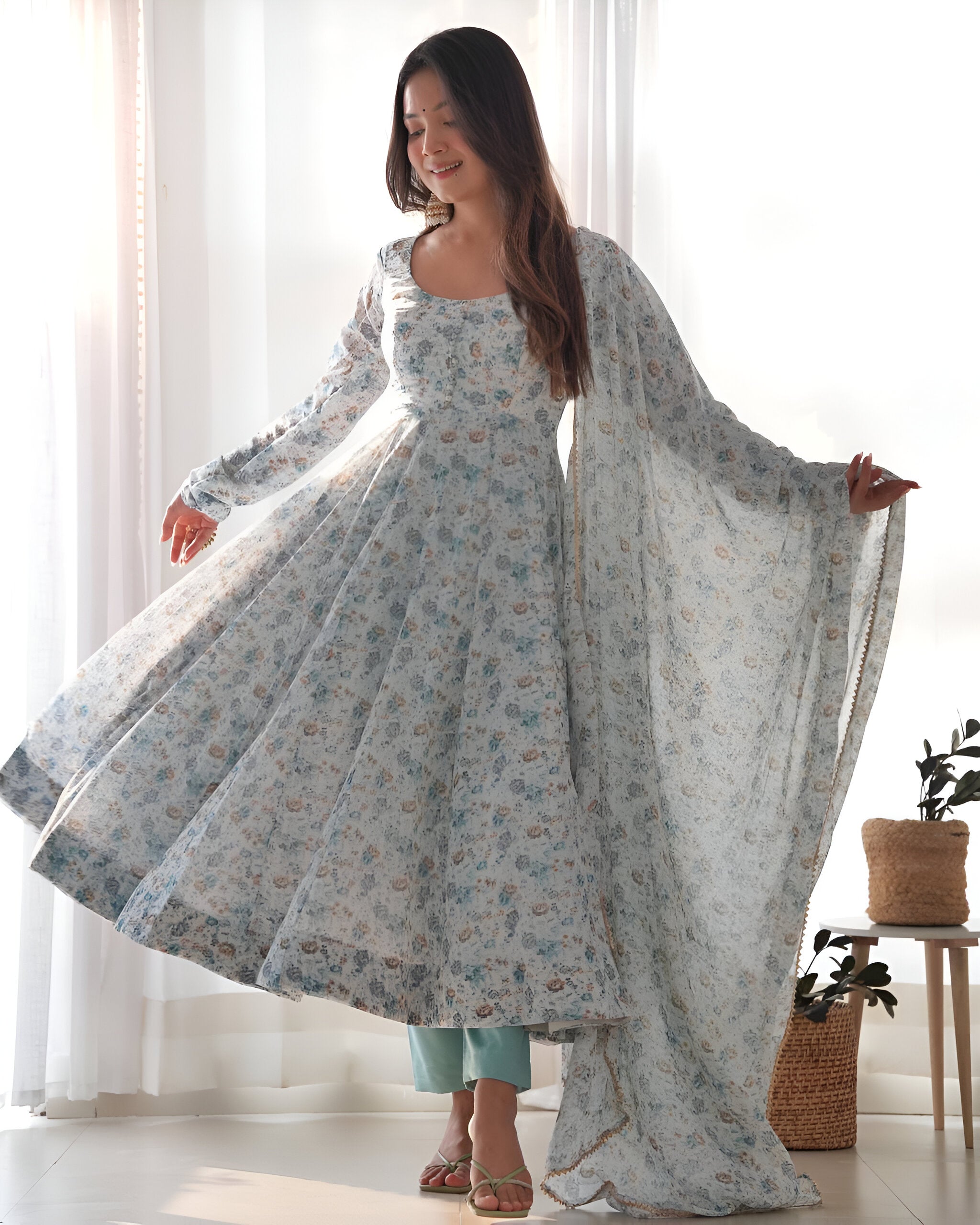 Lehenga Mart Sky Blue Chiffon Designer Anarkali Suit Set