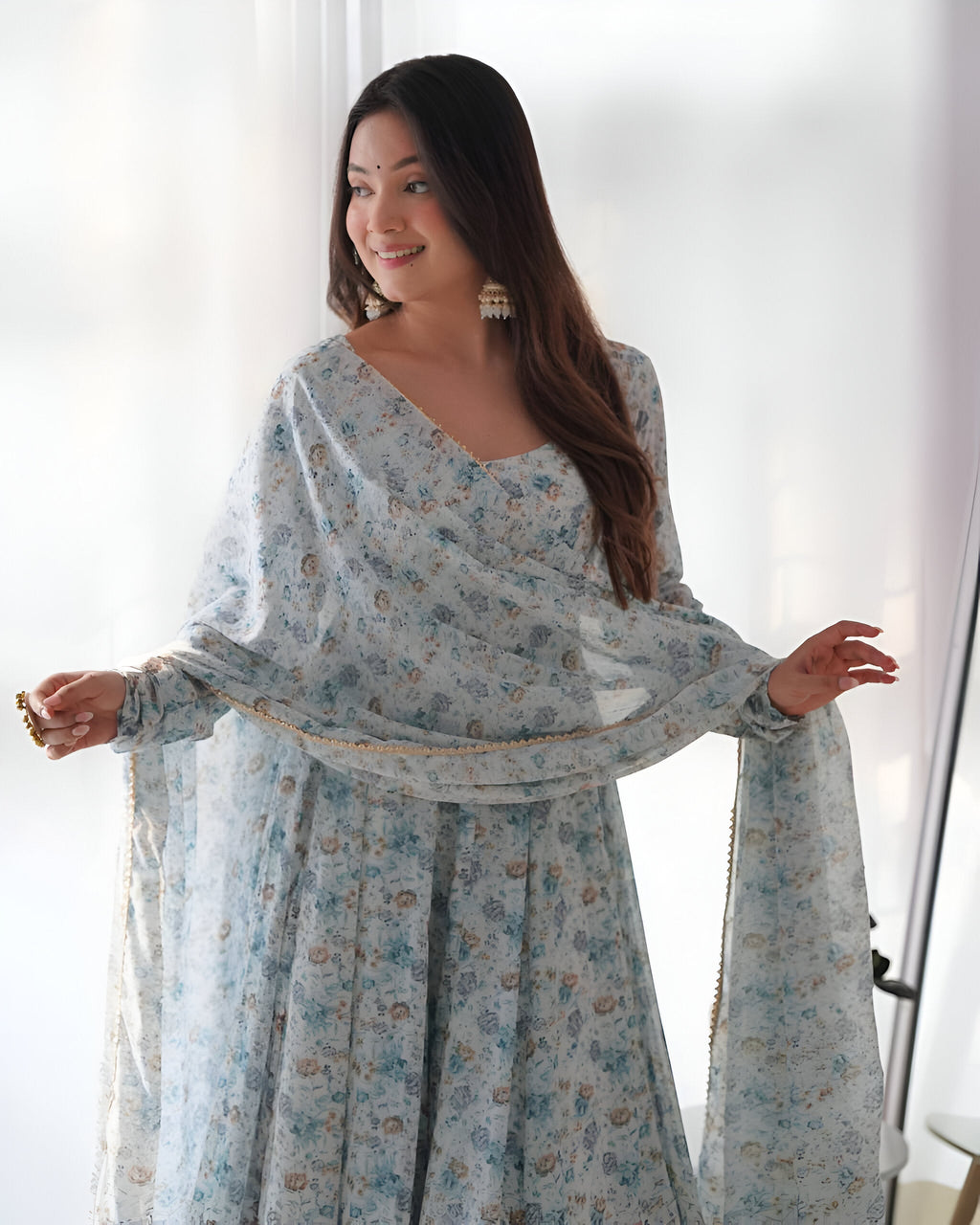 Lehenga Mart Sky Blue Chiffon Designer Anarkali Suit Set