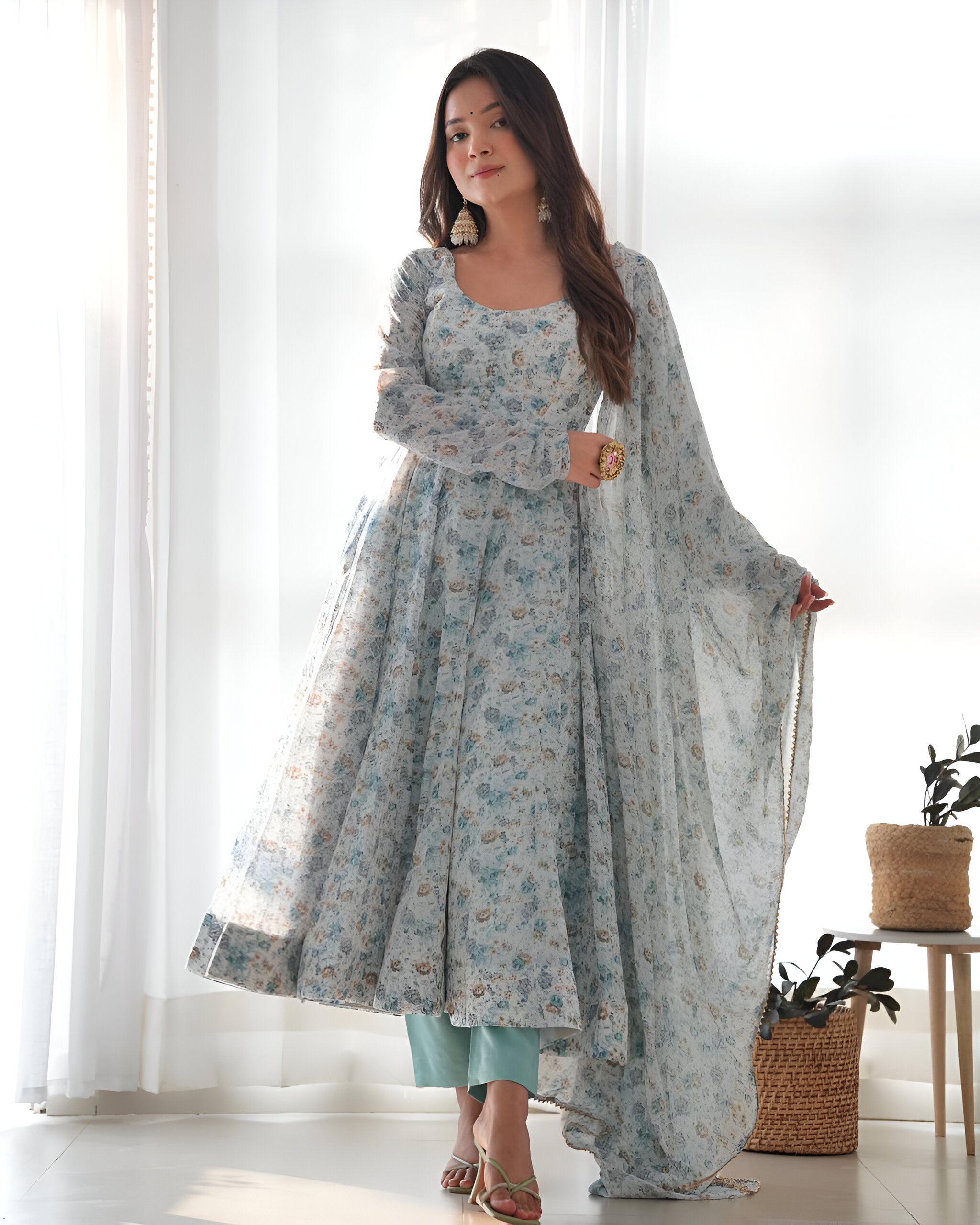 Lehenga Mart Sky Blue Chiffon Designer Anarkali Suit Set