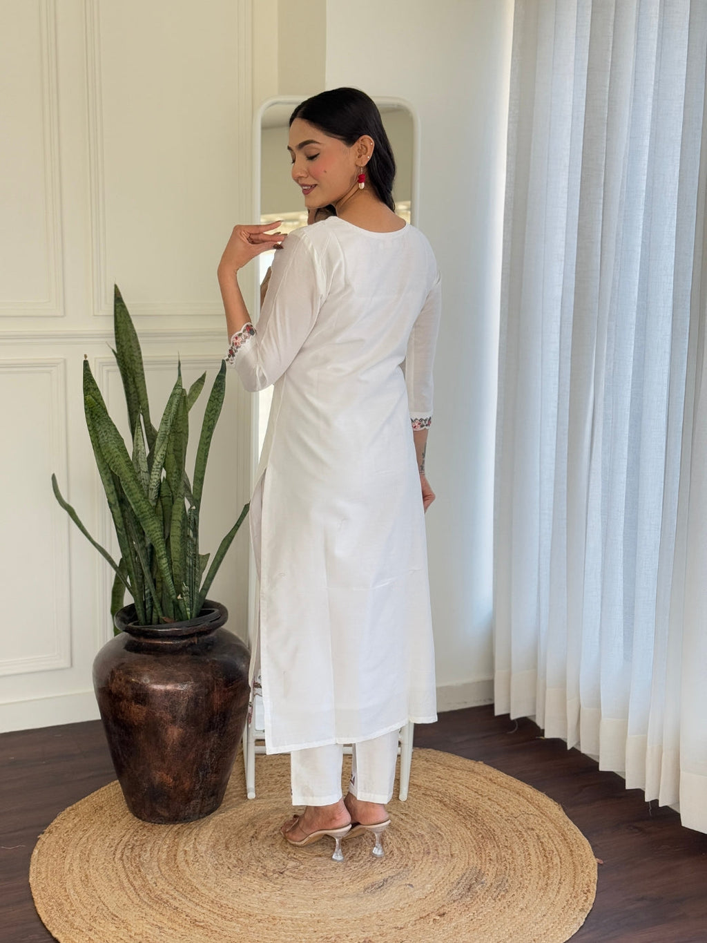 The52 Thread work on Viscose Fabric Straight Kurta, Pant and Dupatta Set