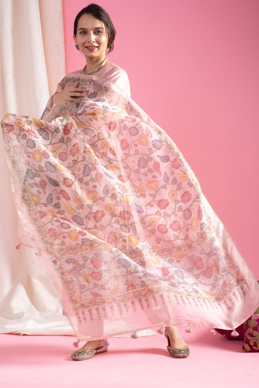 Lorenvalley Pink Roman Silk Embroidered With Sequence work Kurta Set