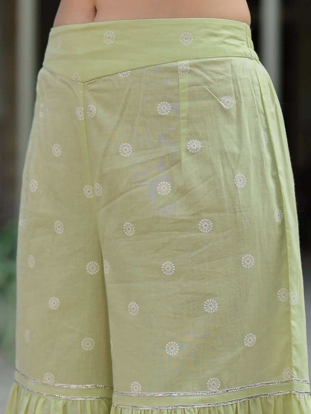 Juniper Women's Lime Green Cambric Floral Print Kurta Sharara Sets