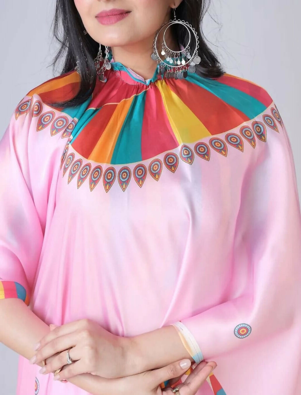 Vastranavya Baby Pink Ready to Wear Festive Print Free Hand Saree