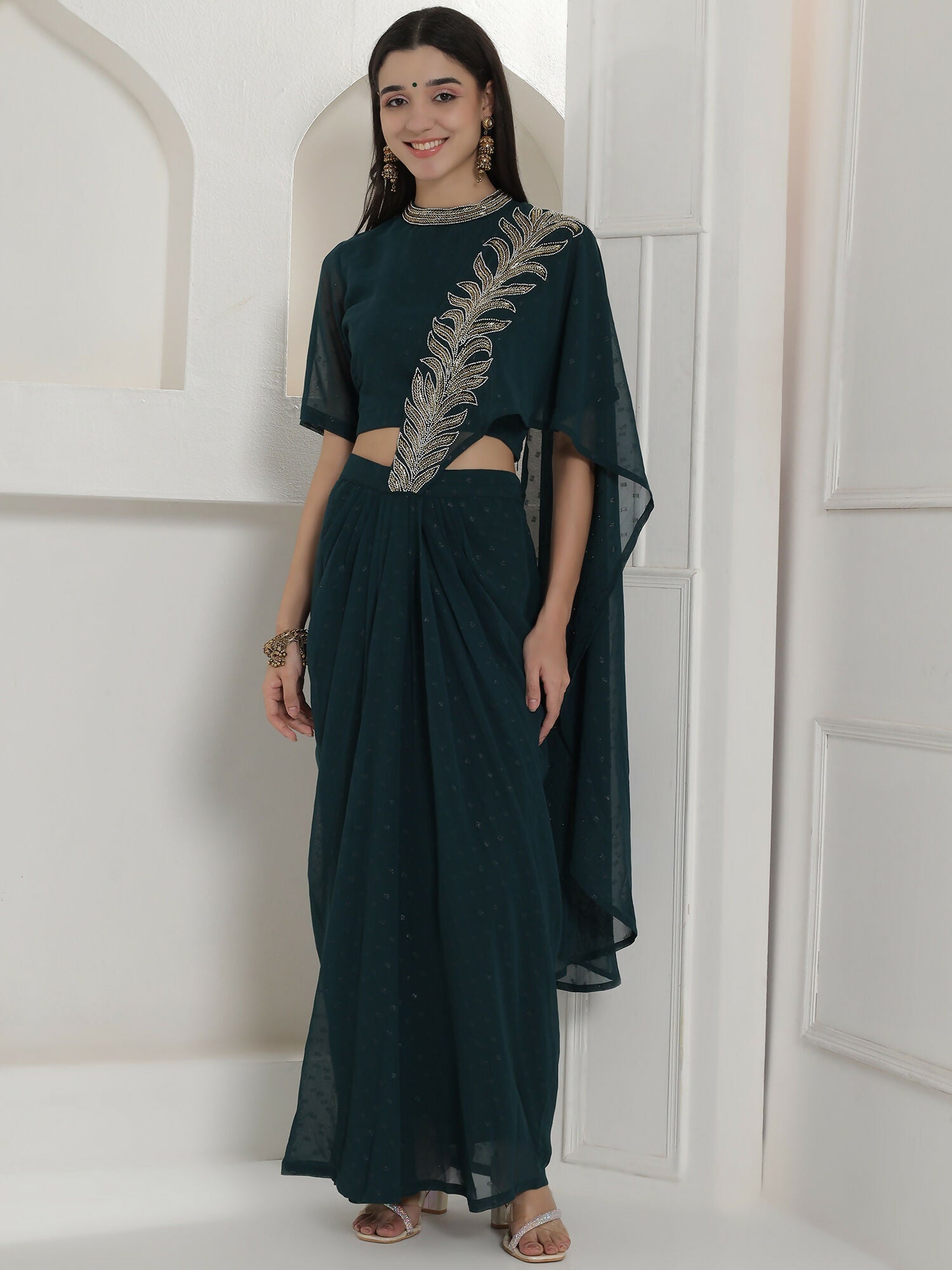 Joban Fashion Green Georgette Drape Skirt Set