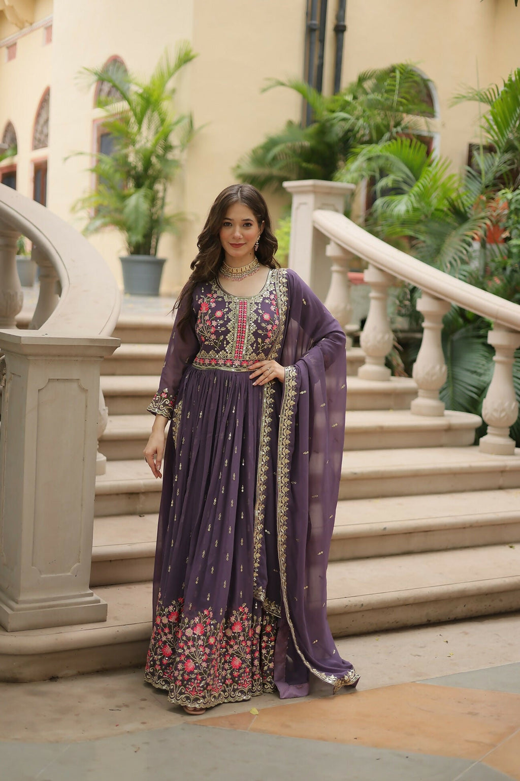 Joban Fashion Onion Georgette Sequence Embroidery Work Kurta Set