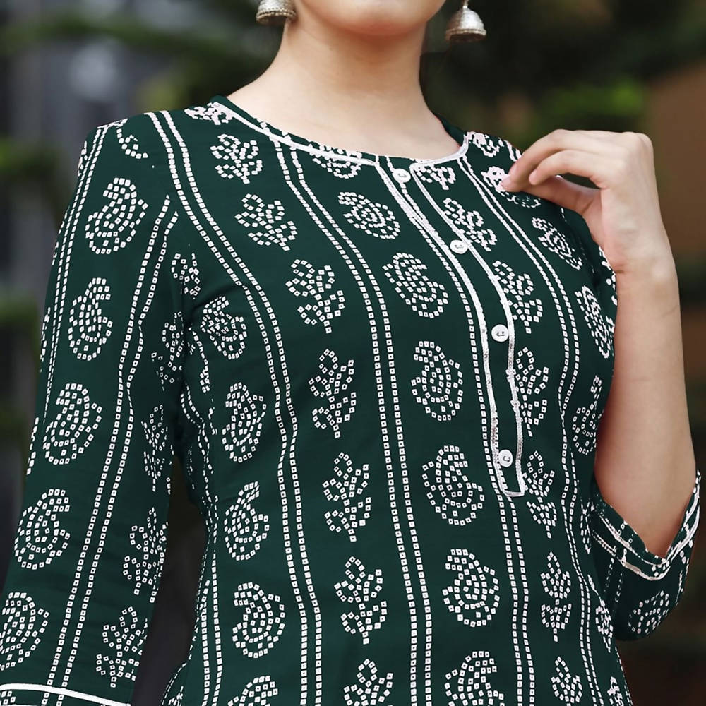 Vamika Green Rayon Gota Patti work Kurti With Skirt Suit