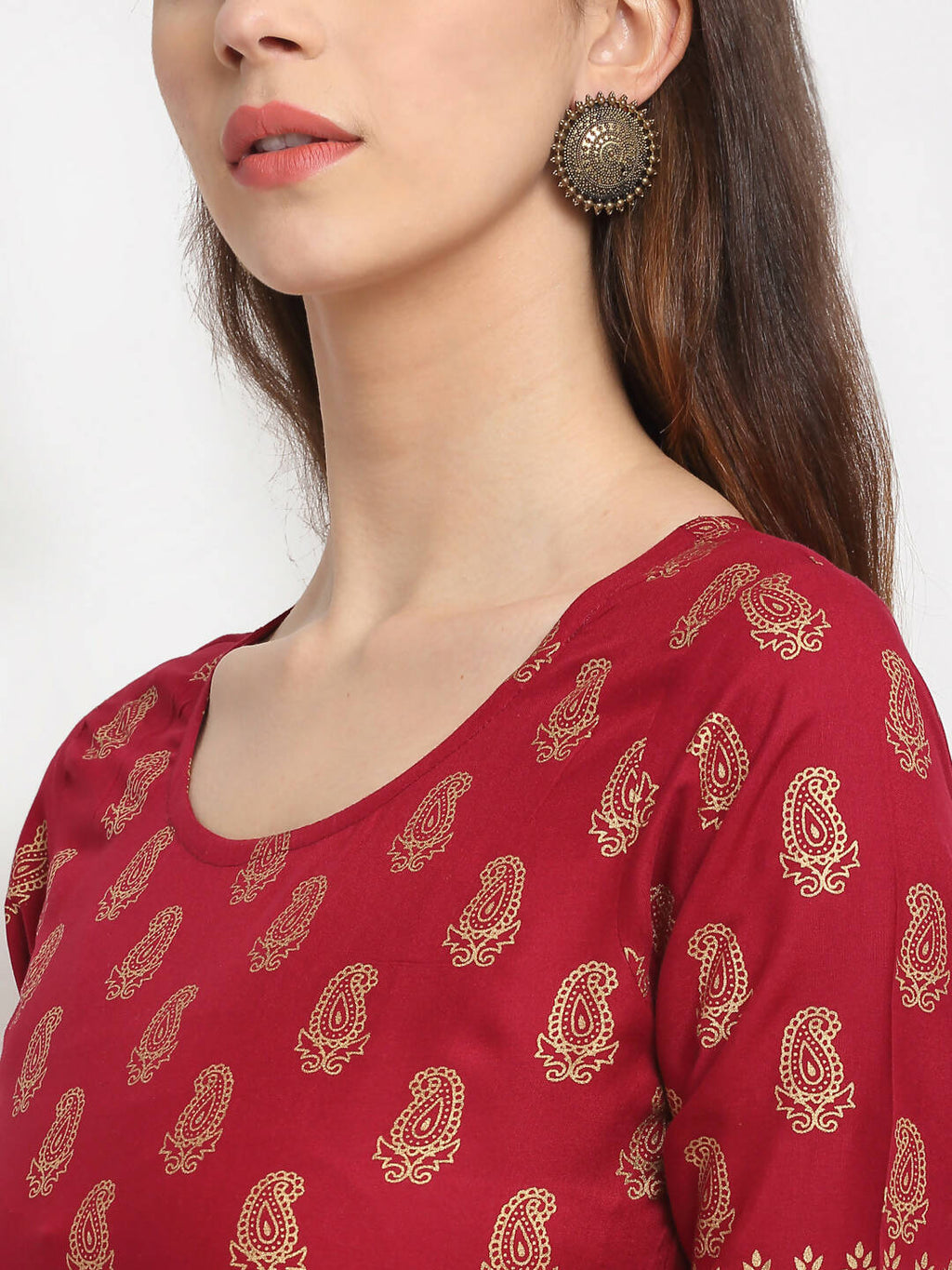 Rudra Bazaar Gold Printed A-Line Kurti