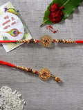 NVR Women & Men Set of 2 Gold-Toned Bhaiya Bhabi Rakhi With Roli Chawal & Chocolate